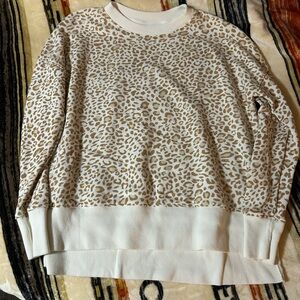 Leopard Print Crewneck Sweater - Cream and Tan